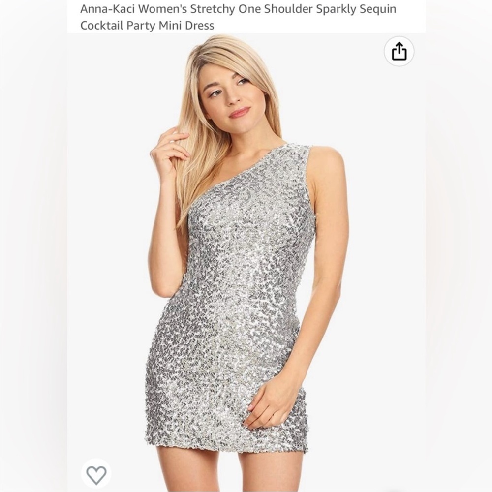 Anna-Kaci stretchy one shoulder sparkly sequin cocktail party mini dress small